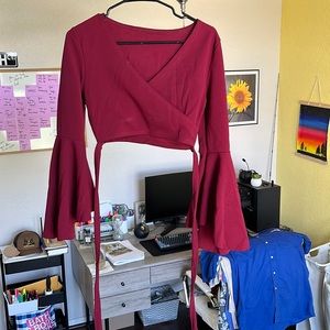 Maroon, size S flair sleeves shirt